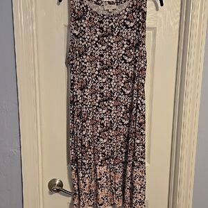 LOFT Floral Midi Dress - Brown and Cream